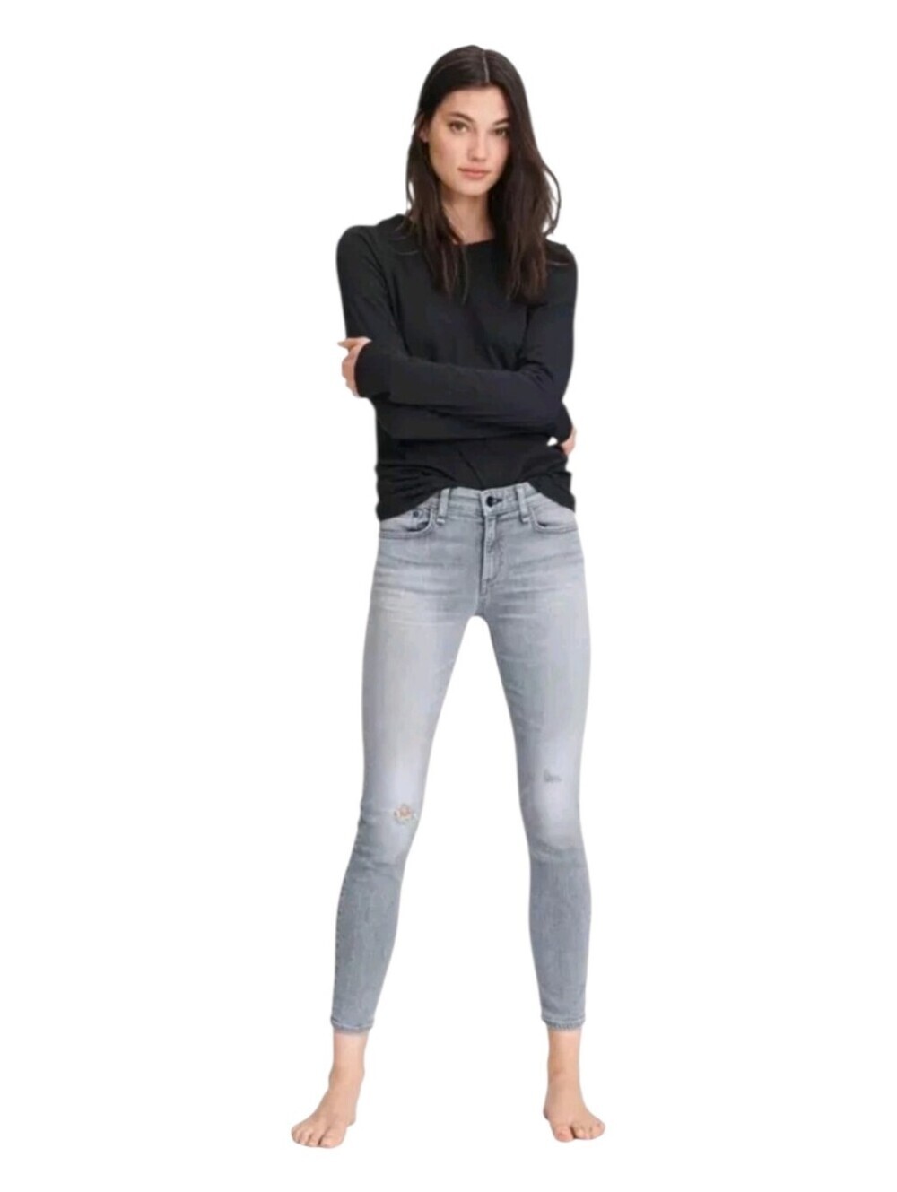 Rag & Bone Womens Griffin Gray Cate Mid Rise Ankle Skinny Denim Jeans Size 28